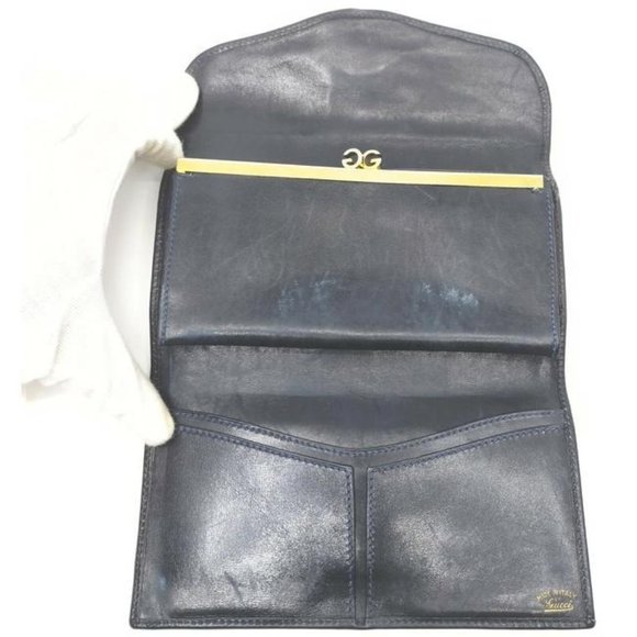 Gucci Navy Guccissima Horse Bit Clutch Leather - Picture 2 of 8